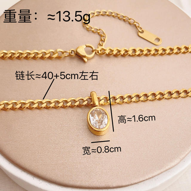 Chic round cubic zircon pendant stainless steel chain necklace