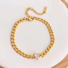 Super shiny drop cubic zircon cuban link chain stainless steel bracelet