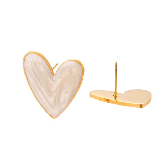 Elegant white color enamel heart geometric shape stainless steel earrings collection