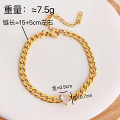 Super shiny drop cubic zircon cuban link chain stainless steel bracelet