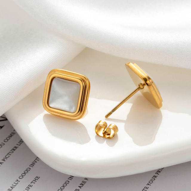 Elegant white color enamel heart geometric shape stainless steel earrings collection