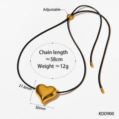 Chunky gold color heart ball bead drop pendant wax line stainless steel necklace