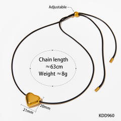 Chunky gold color heart ball bead drop pendant wax line stainless steel necklace