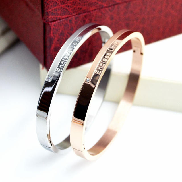 Korean fashion endless love engrave letter stainless steel bangle band