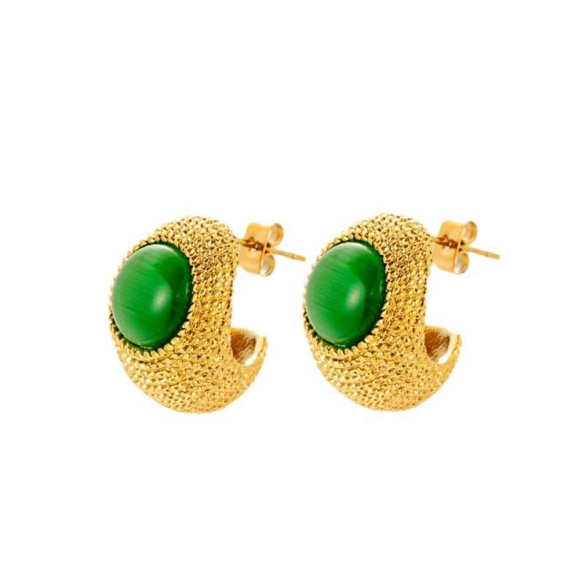 Vintage chic green color rhienstone flower stainless steel earrings collection