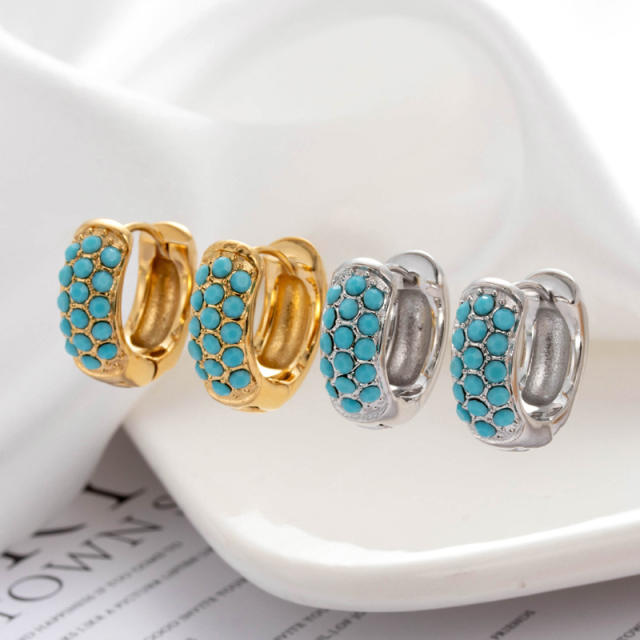 Vintage turquoise bead stainless steel earrings huggie earrings collection