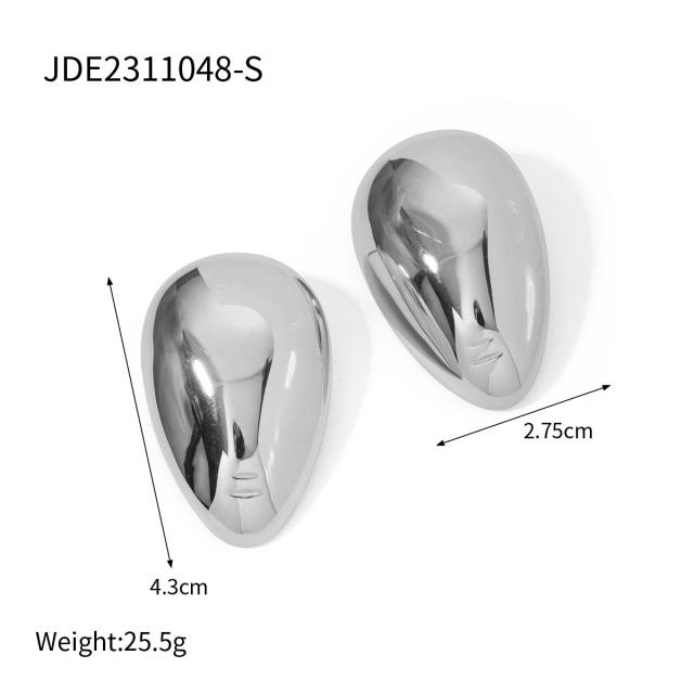 18KG smooth pattern geometric chunky women stainless steel earrings