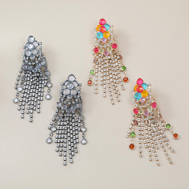 Luxury colorful glass crystal chain tassel women earrings