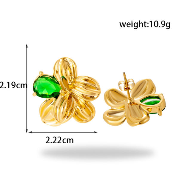 Vintage chic green color rhienstone flower stainless steel earrings collection