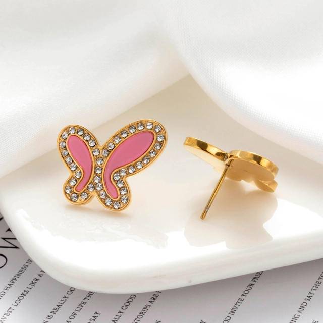 Sweet colorful butterfly stainless steel studs earrings