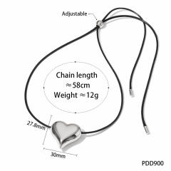 Chunky gold color heart ball bead drop pendant wax line stainless steel necklace