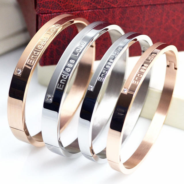 Korean fashion endless love engrave letter stainless steel bangle band