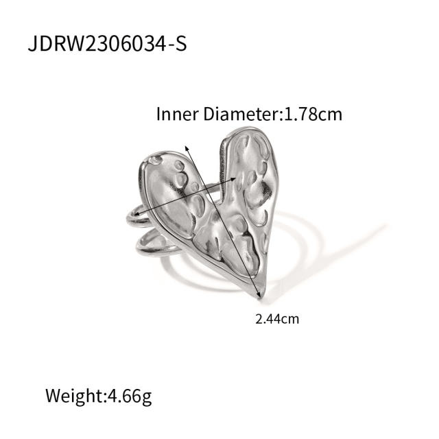 Silver color hammer pattern heart chain tassel stainless steel earrings rings