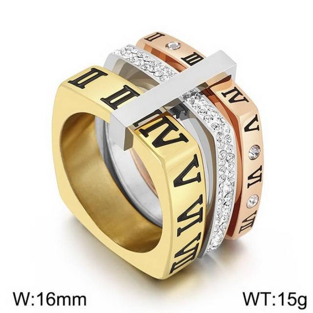 Hot sale classic Roman numerals hollow out stainless steel rings for women
