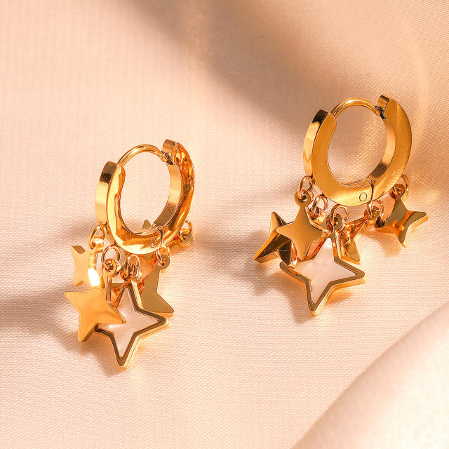 Chic shiny star stainless steel huggie earrings