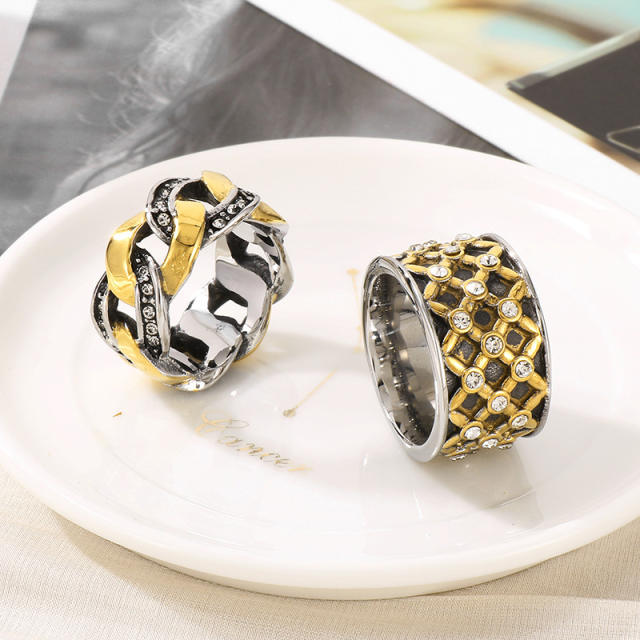 Vintage two tone stainless steel finger rings for men