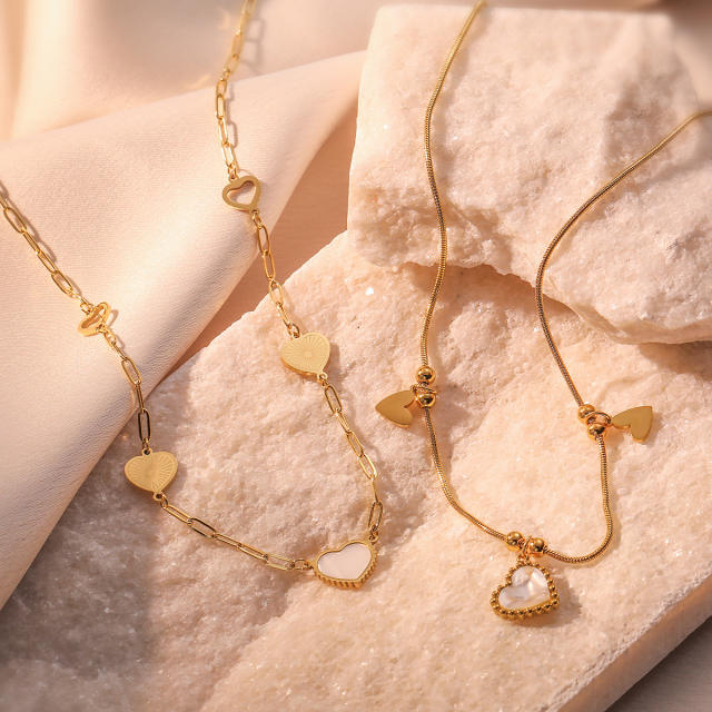 Dainty real gold plated mother shell heart stainless steel necklace