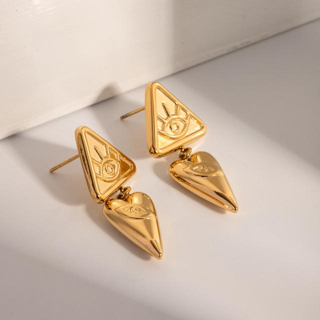 18KG geometric triangle shape evil eye stainless steel earrings