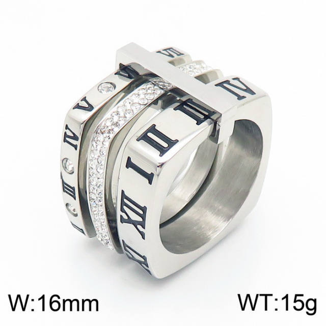 Hot sale classic Roman numerals hollow out stainless steel rings for women