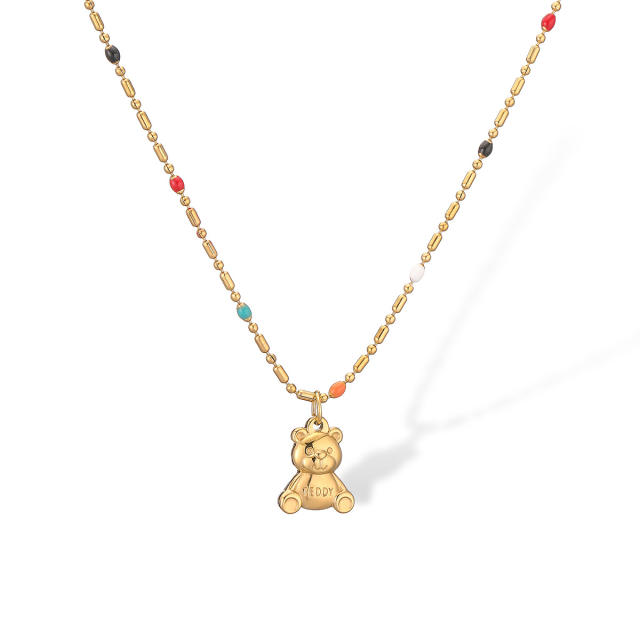 Holiday trend cute bear bar stainless steel necklace for women