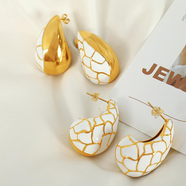 18KG white color enamel water drop stainless steel earrings chunky earrings