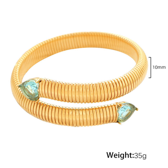 Hiphop colorful cubic zircon stainless steel elastic bangle