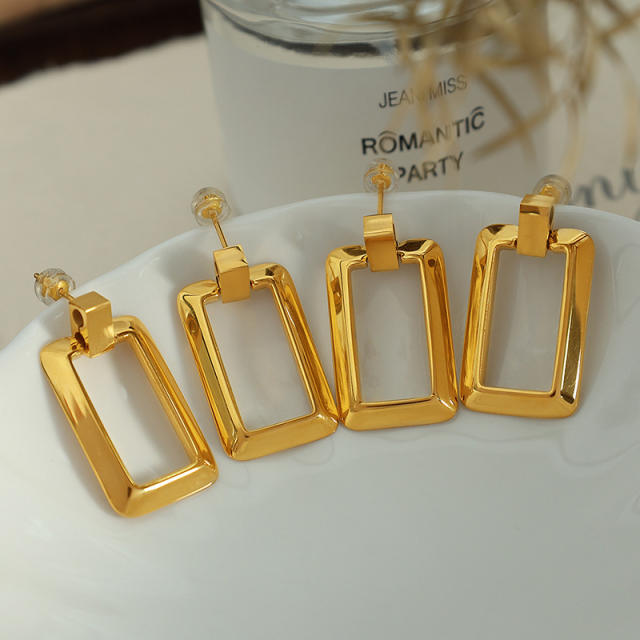 Concise geometric block stainless steel earrings