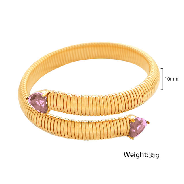 Hiphop colorful cubic zircon stainless steel elastic bangle