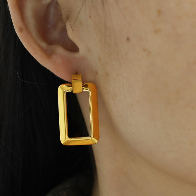 Concise geometric block stainless steel earrings