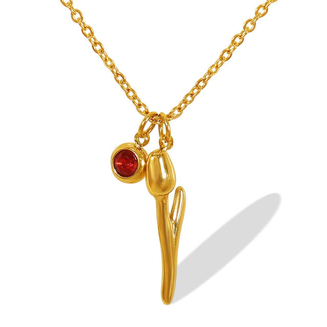 18KG sweet tulip pendant dainty stainless steel necklace