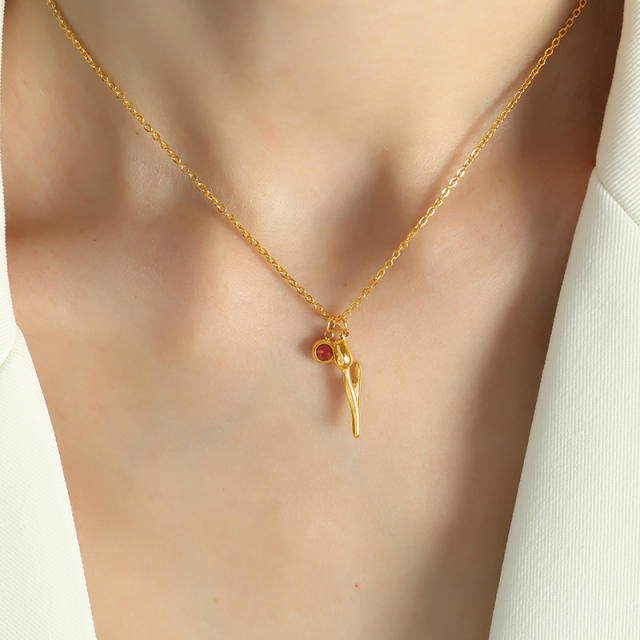 18KG sweet tulip pendant dainty stainless steel necklace