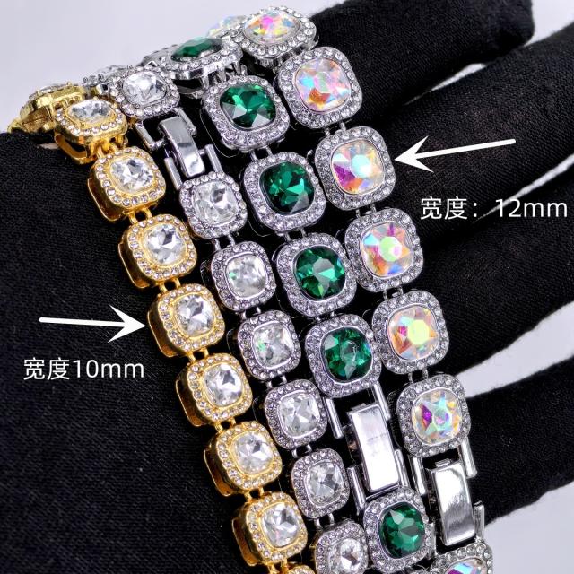 12mm HIPHOP colorful glass crystal diamond choker necklace bracelet for men