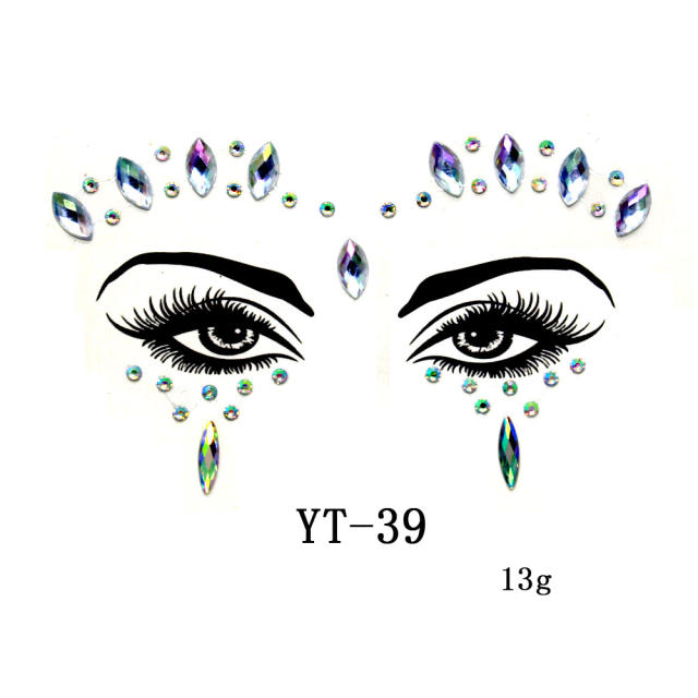 HIPHOP colorful acrylic rhinestone Masquerade Carnival face stickers