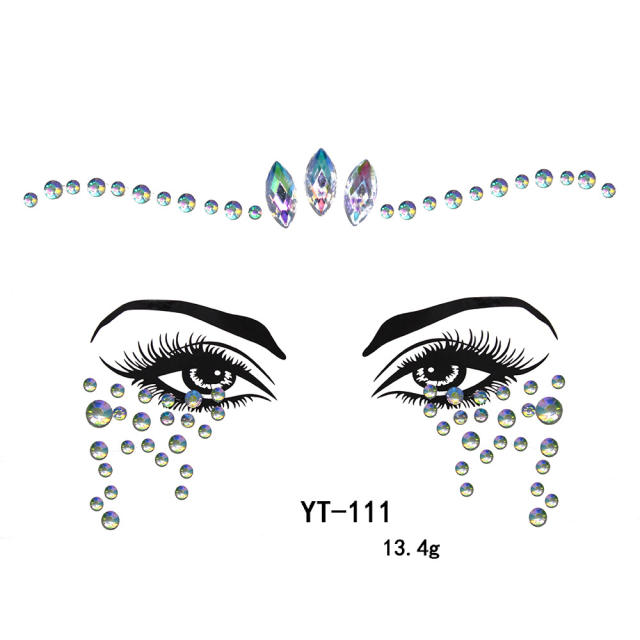 HIPHOP colorful acrylic rhinestone Masquerade Carnival face stickers