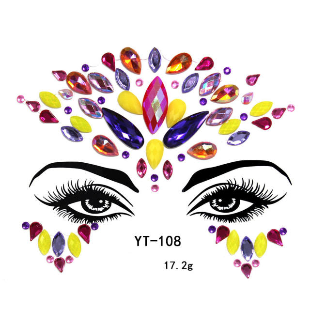 HIPHOP colorful acrylic rhinestone Masquerade Carnival face stickers