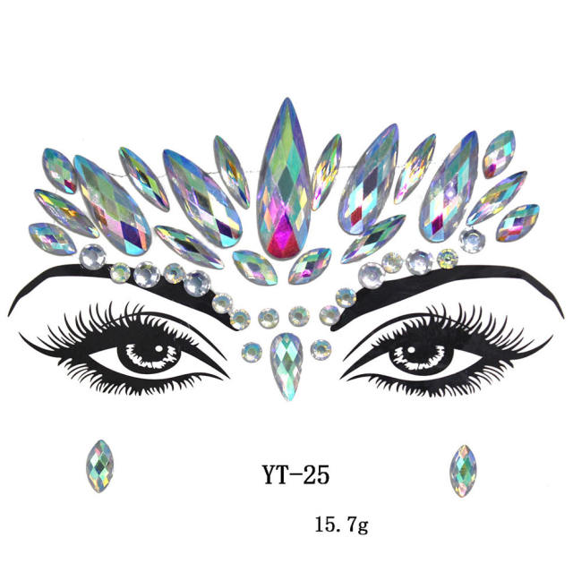 HIPHOP colorful acrylic rhinestone Masquerade Carnival face stickers