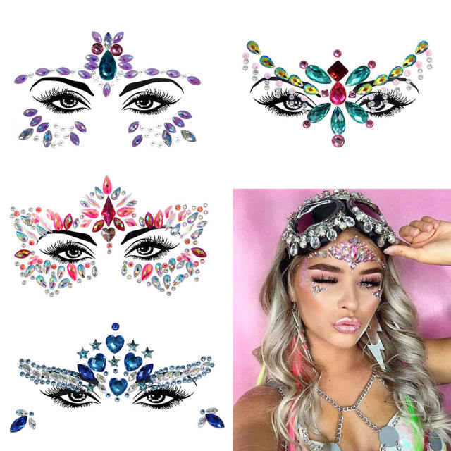 Carnival personality colorful acrylic rhinestone face stickers