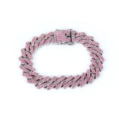 14mm HIPHOP colorful rhinestoen diamond curban link chain necklace for men