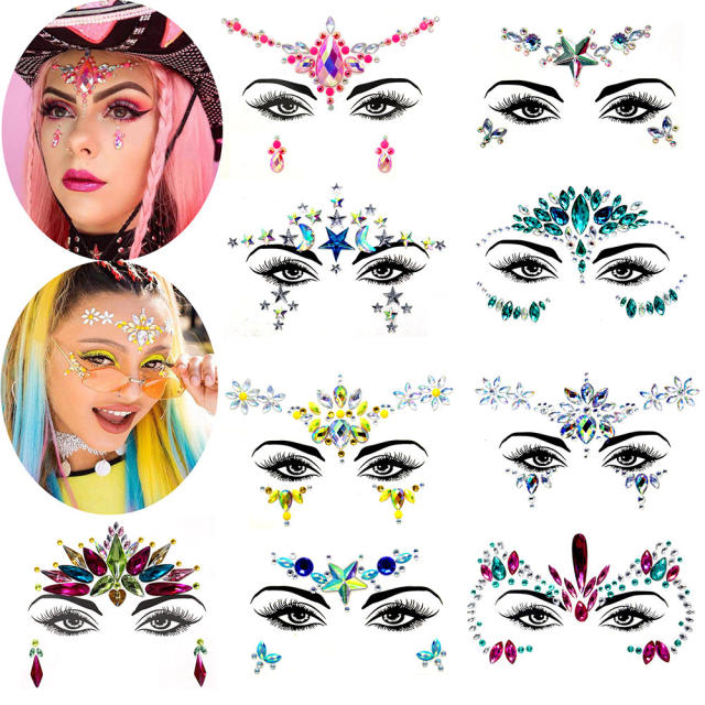 Carnival personality colorful acrylic rhinestone face stickers