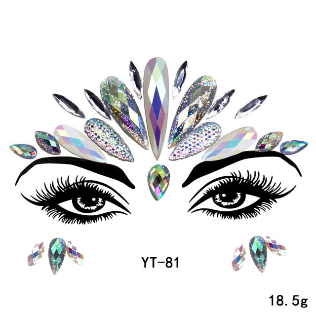 HIPHOP colorful acrylic rhinestone Masquerade Carnival face stickers