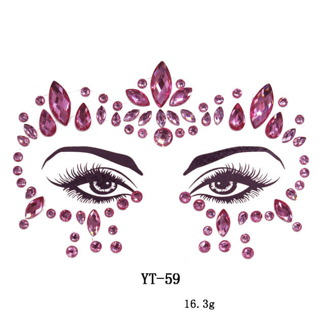 HIPHOP colorful acrylic rhinestone Masquerade Carnival face stickers