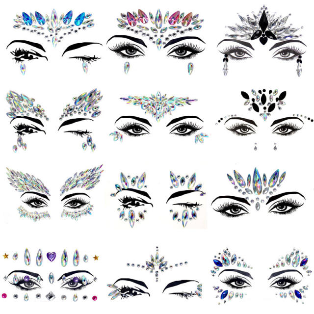 HIPHOP colorful acrylic rhinestone Masquerade Carnival face stickers