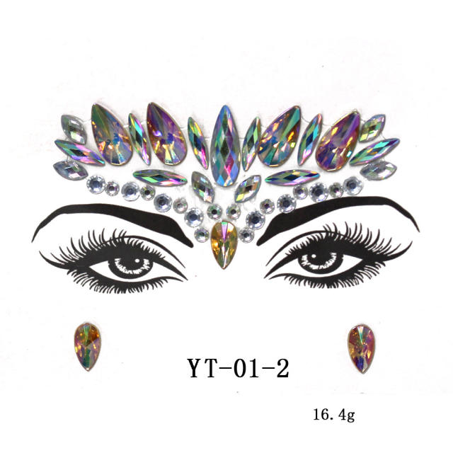 HIPHOP colorful acrylic rhinestone Masquerade Carnival face stickers