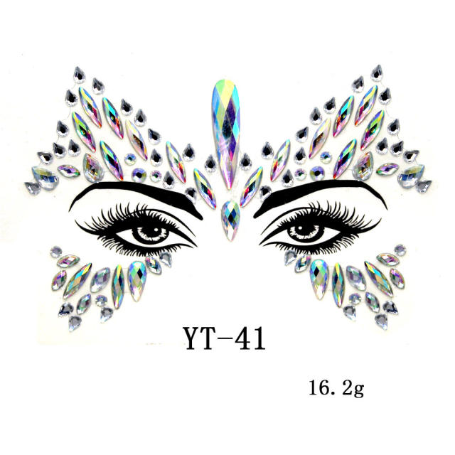 HIPHOP colorful acrylic rhinestone Masquerade Carnival face stickers