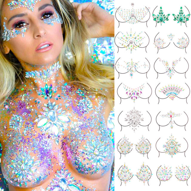 Delicate colorful acrylic rhinestone bust body stickers Carnival