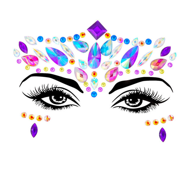 DIY hot sale colorful resin rhinestone Carnival face stickers decoration