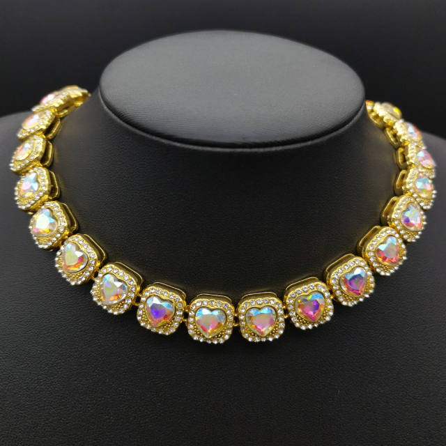 HIPHOP iceout colorful cubic zircon diamond choker necklace bracelet