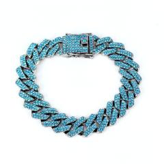 14mm HIPHOP colorful rhinestoen diamond curban link chain necklace for men