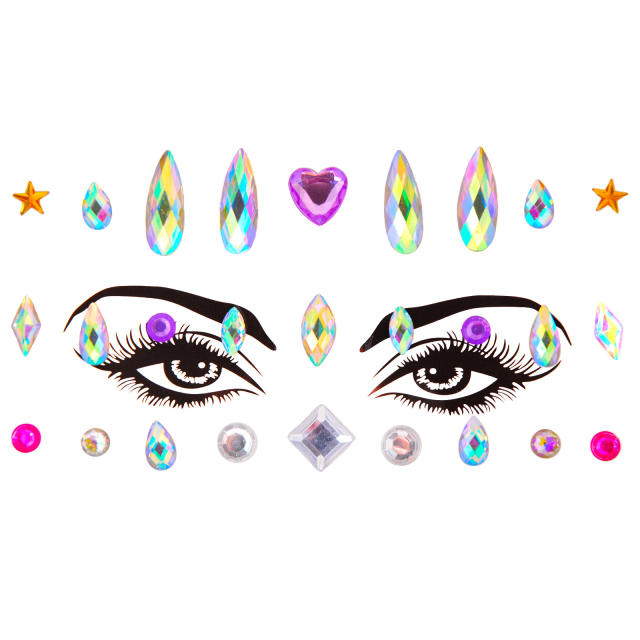 EDM Carnival colorful resin rhinestone face stickers decoration