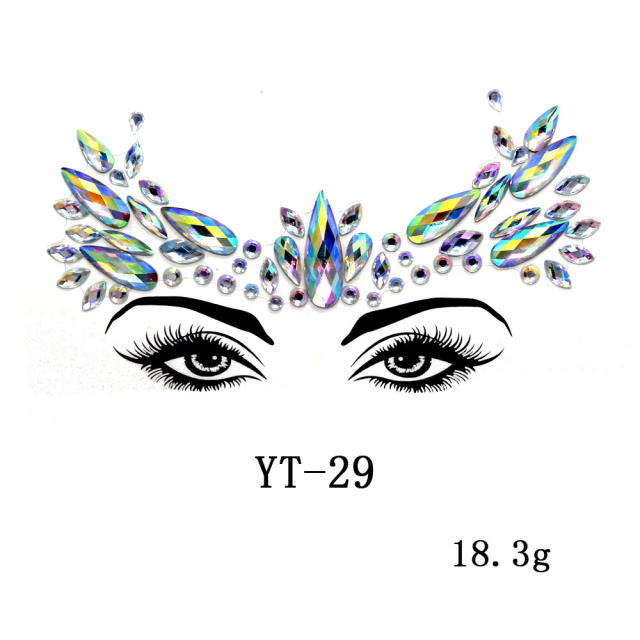 HIPHOP colorful acrylic rhinestone Masquerade Carnival face stickers